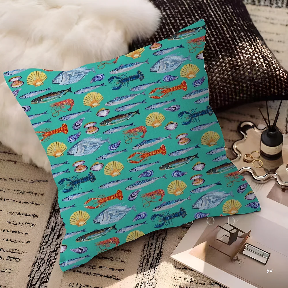 Artistic Sardine Pillow Cover | Modern Fish Print Cushion Case | Coastal Home Decor | 16", 18", 20" Sizes