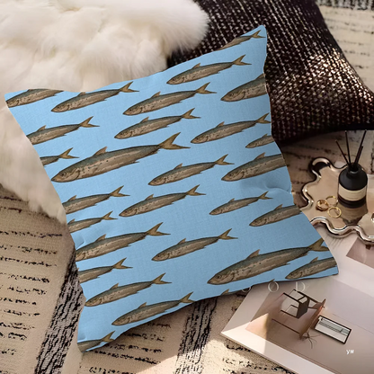 Artistic Sardine Pillow Cover | Modern Fish Print Cushion Case | Coastal Home Decor | 16", 18", 20" Sizes