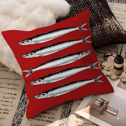 Artistic Sardine Pillow Cover | Modern Fish Print Cushion Case | Coastal Home Decor | 16", 18", 20" Sizes