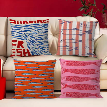 Artistic Sardine Pillow Cover | Modern Fish Print Cushion Case | Coastal Home Decor | 16", 18", 20" Sizes