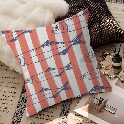 Artistic Sardine Pillow Cover | Modern Fish Print Cushion Case | Coastal Home Decor | 16", 18", 20" Sizes