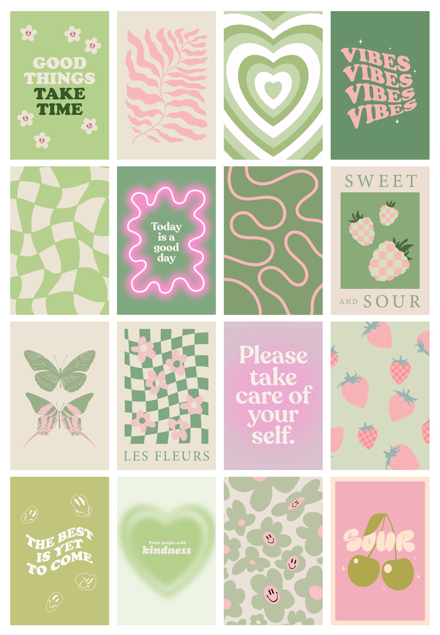 green pink danish pastel wall collage