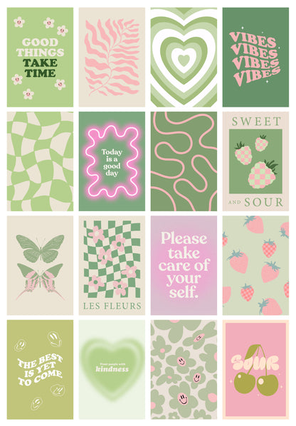 green pink danish pastel wall collage