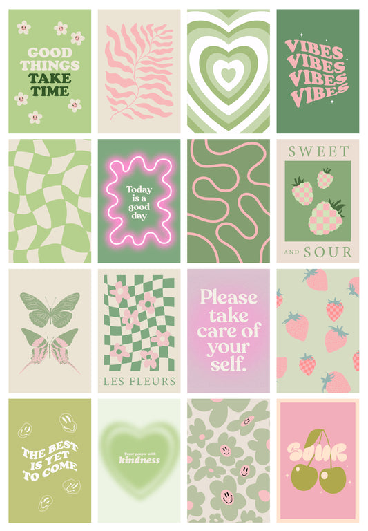 green pink danish pastel wall collage