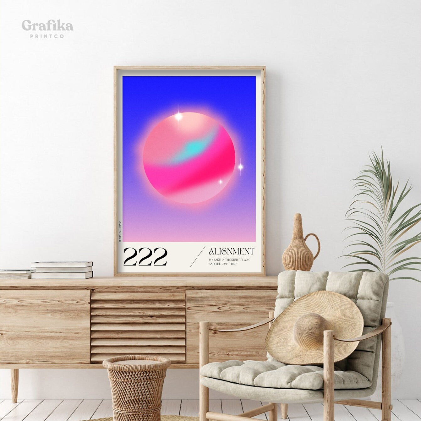 Angel Number Poster 222 Wall Art Print | DIGITAL DOWNLOAD | Modern, Minimalist Design | Aura Energy Spiritual Vibrant Gradient Print