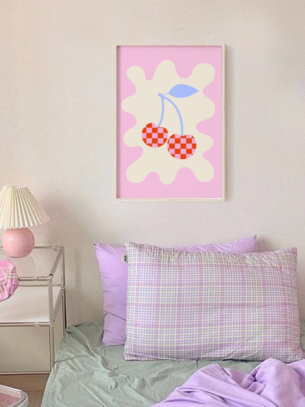 Cherry Checkered Danish Pastel Printable | Aesthetic Bedroom Wall Decor | Pinterest Poster | Instant Download