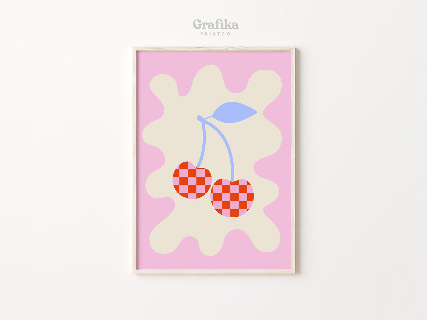 Cherry Checkered Danish Pastel Printable | Aesthetic Bedroom Wall Decor | Pinterest Poster | Instant Download