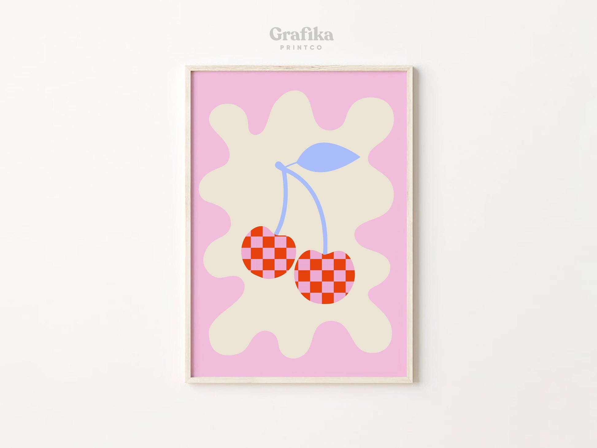 Cherry Checkered Danish Pastel Printable | Aesthetic Bedroom Wall Decor | Pinterest Poster | Instant Download