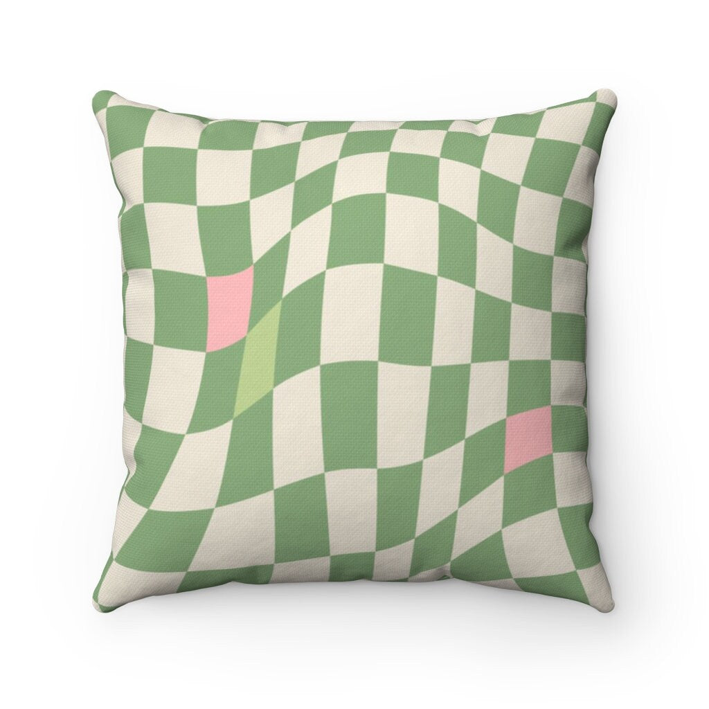 Green Checkered Throw Pillow Cover | Aesthetic Y2K Decor Pillow Case 18x18 | Danish Pastel Cushion Cover 20x20 16x16 | Distort Checkerboard