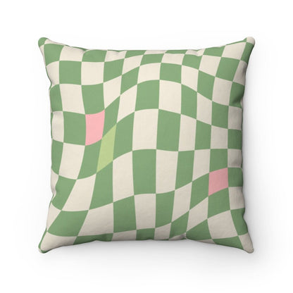 Green Checkered Throw Pillow Cover | Aesthetic Y2K Decor Pillow Case 18x18 | Danish Pastel Cushion Cover 20x20 16x16 | Distort Checkerboard