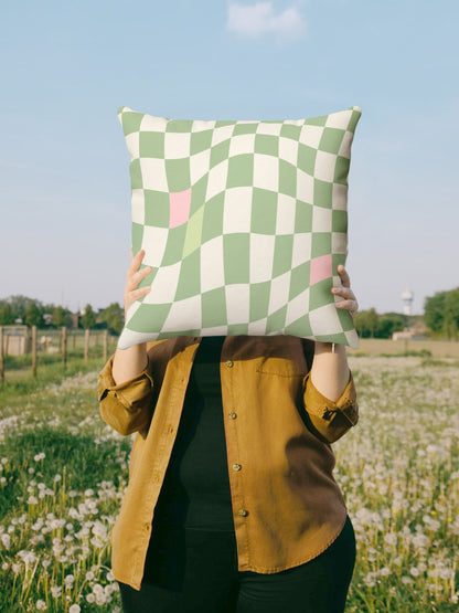 Green Checkered Throw Pillow Cover | Aesthetic Y2K Decor Pillow Case 18x18 | Danish Pastel Cushion Cover 20x20 16x16 | Distort Checkerboard