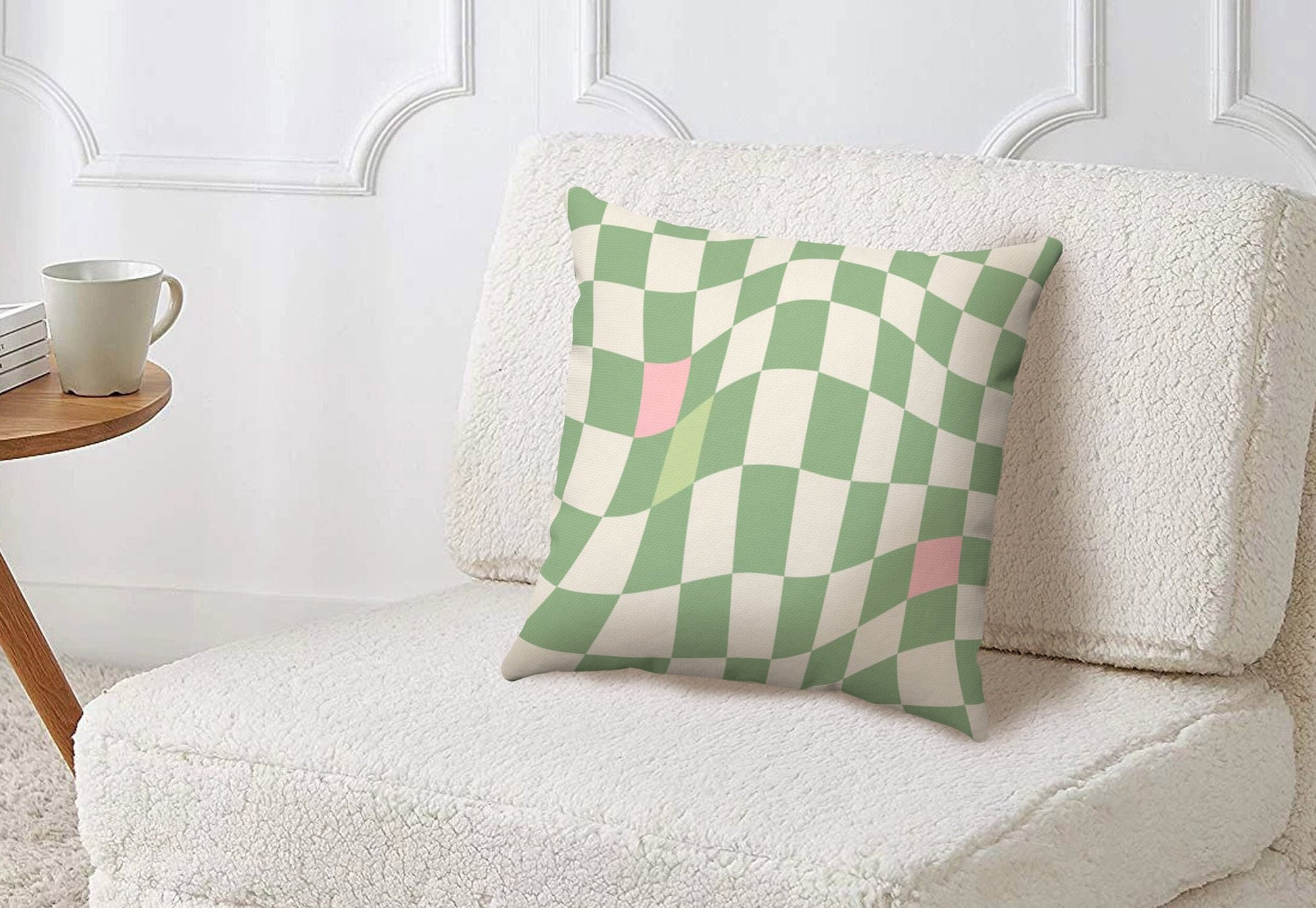 Green Checkered Throw Pillow Cover | Aesthetic Y2K Decor Pillow Case 18x18 | Danish Pastel Cushion Cover 20x20 16x16 | Distort Checkerboard