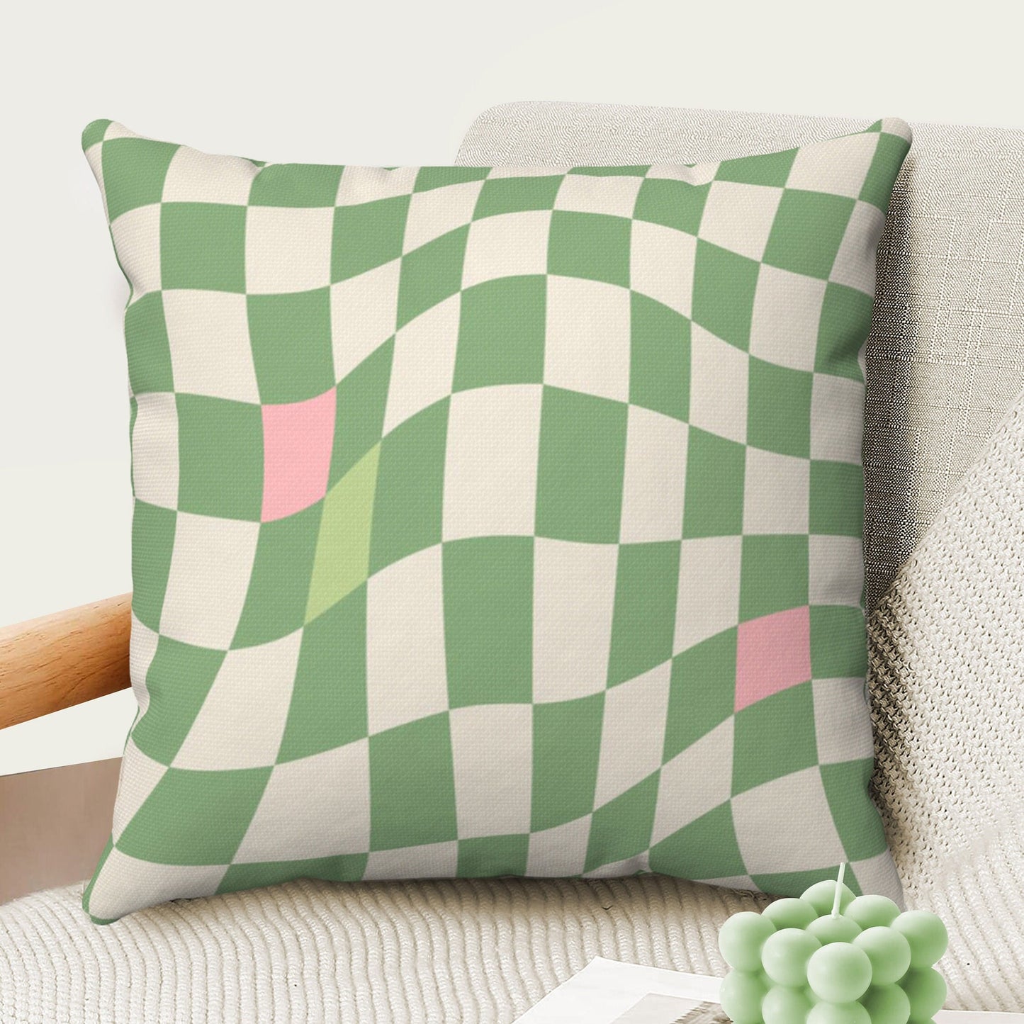 Green Checkered Throw Pillow Cover | Aesthetic Y2K Decor Pillow Case 18x18 | Danish Pastel Cushion Cover 20x20 16x16 | Distort Checkerboard