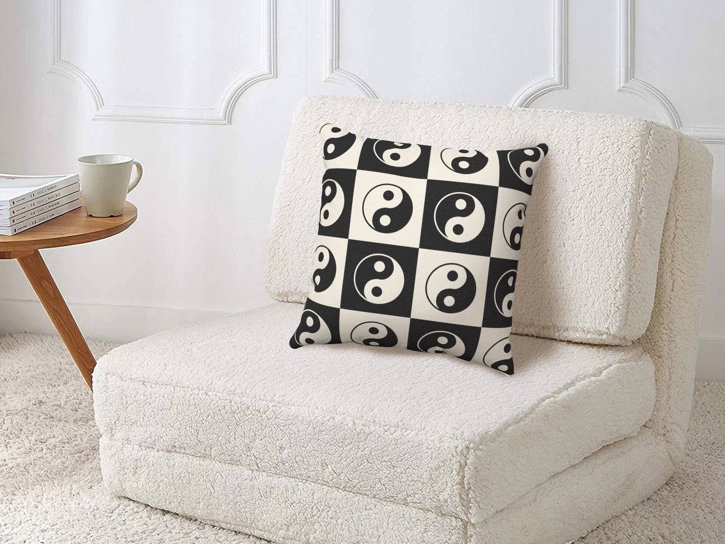 Yin Yang Checkerboard Throw Pillow Cover | Danish Pastel Cushion 20x20 | Y2K Aesthetic Room Decor 18x18 16x16 in Black White