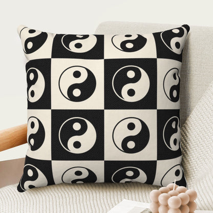 Yin Yang Checkerboard Throw Pillow Cover | Danish Pastel Cushion 20x20 | Y2K Aesthetic Room Decor 18x18 16x16 in Black White