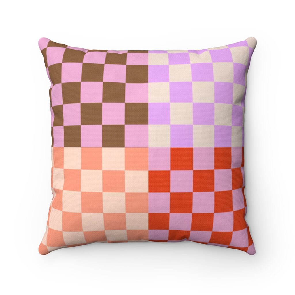 Danish Pastel Checkerboard Throw Pillow Case | Aesthetic Y2K Room Decor | Colorful Indie Alternative Pillows 18x18 20x20 16x16