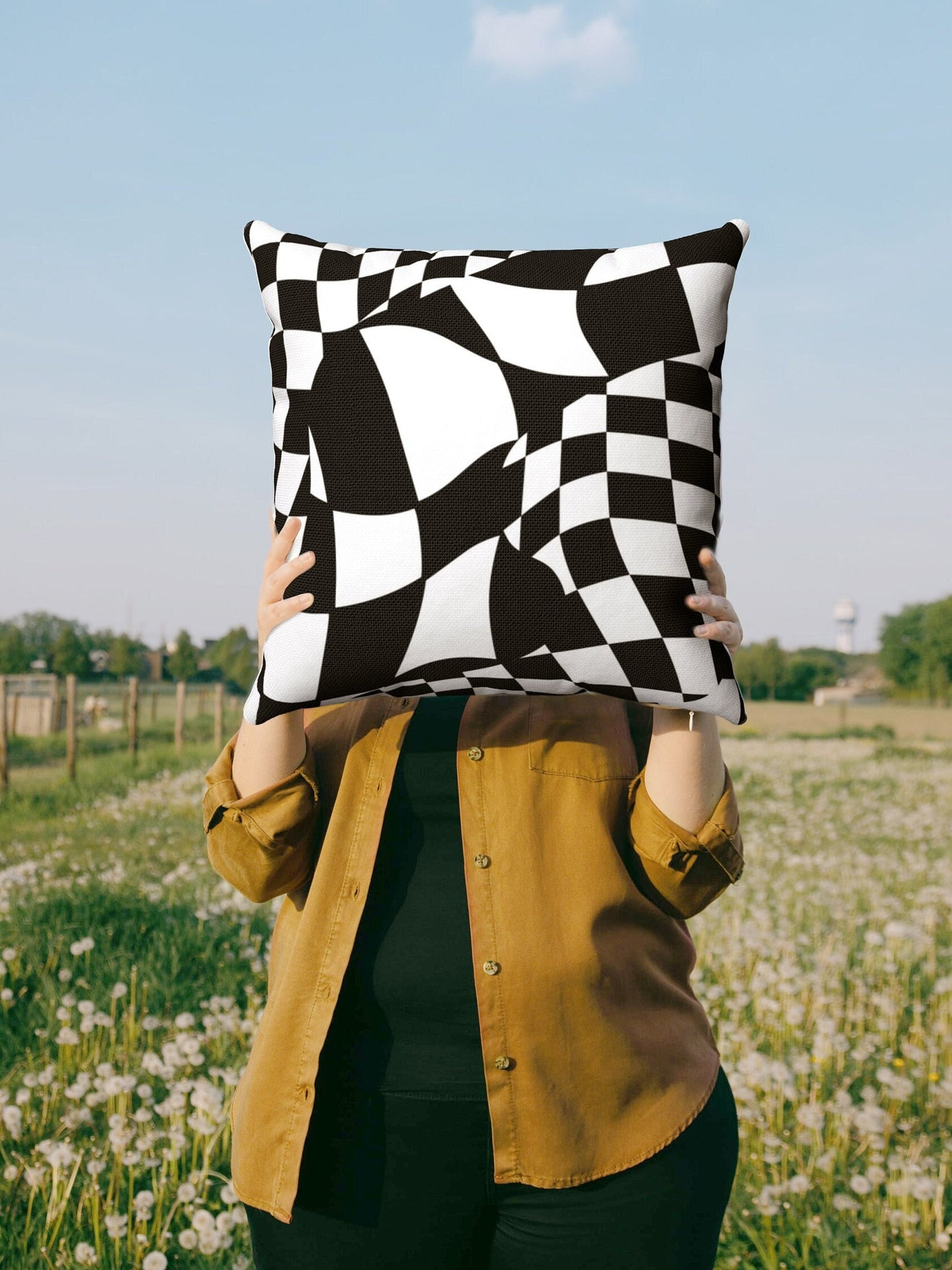 Funky Checkerboard Throw Pillow Cover | Danish Pastel Cushion 20x20 | Y2K Aesthetic Room Decor 18x18 16x16 in Black White