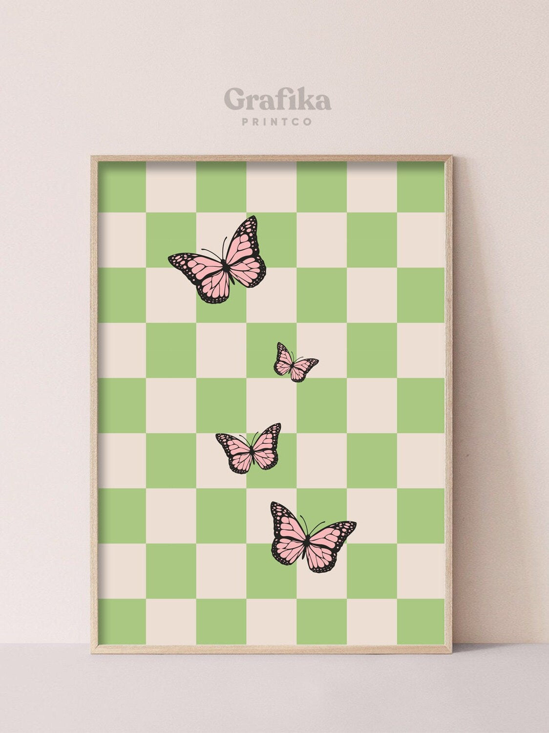 Butterfly Checkered Retro Danish Pastel Printable | Y2K Aesthetic Bedroom Wall Decor | Pinterest Poster | Instant Download