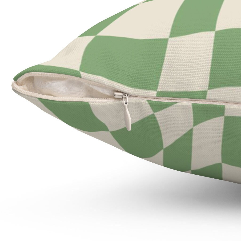 Green Checkered Throw Pillow Cover | Aesthetic Y2K Decor Pillow Case 18x18 | Danish Pastel Cushion Cover 20x20 16x16 | Distort Checkerboard