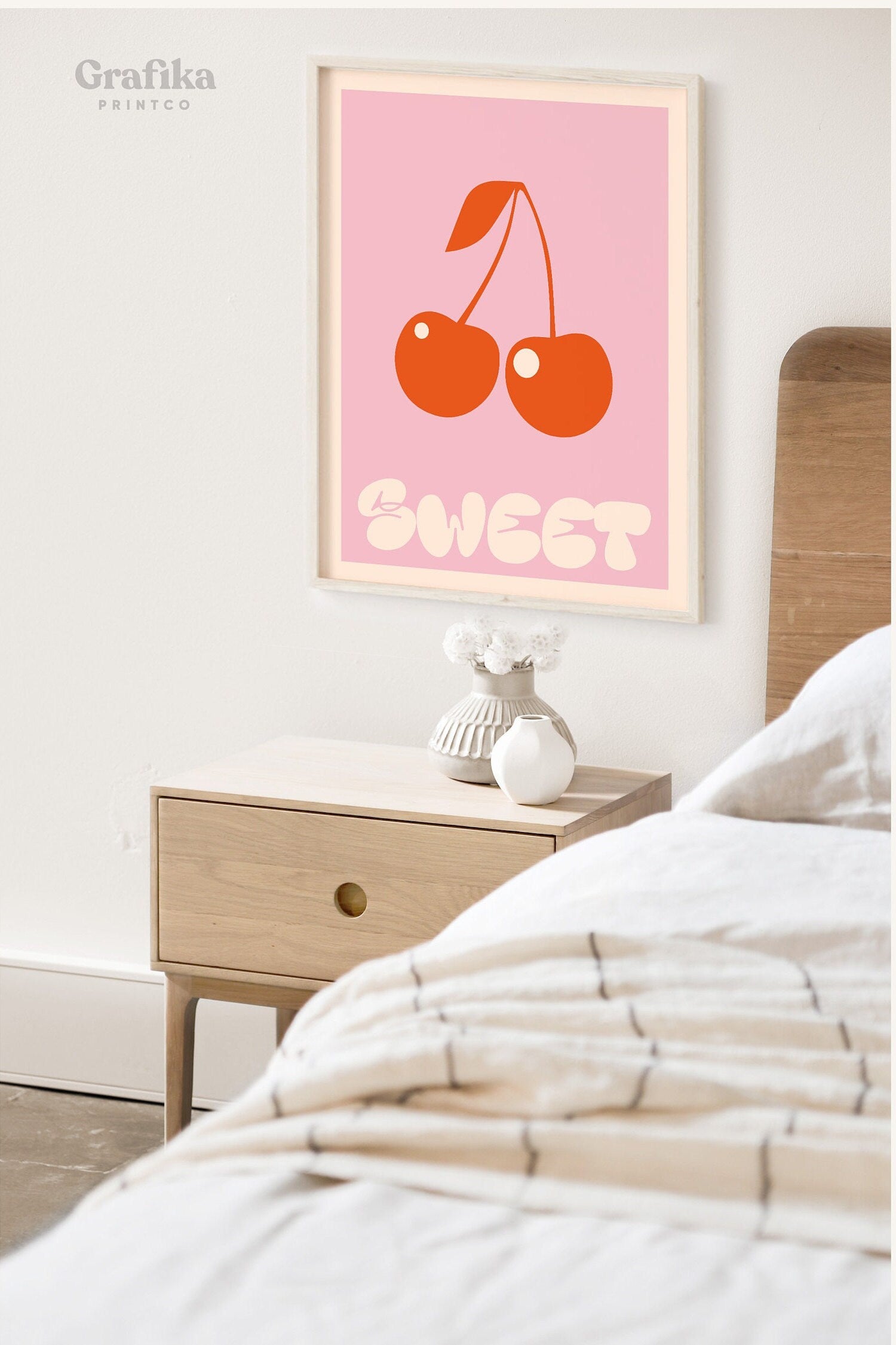 Cherry Pink Danish Pastel Printable | Aesthetic Bedroom Wall Decor | Pinterest Poster | Retro Fruit Pastel Poster | Instant Download