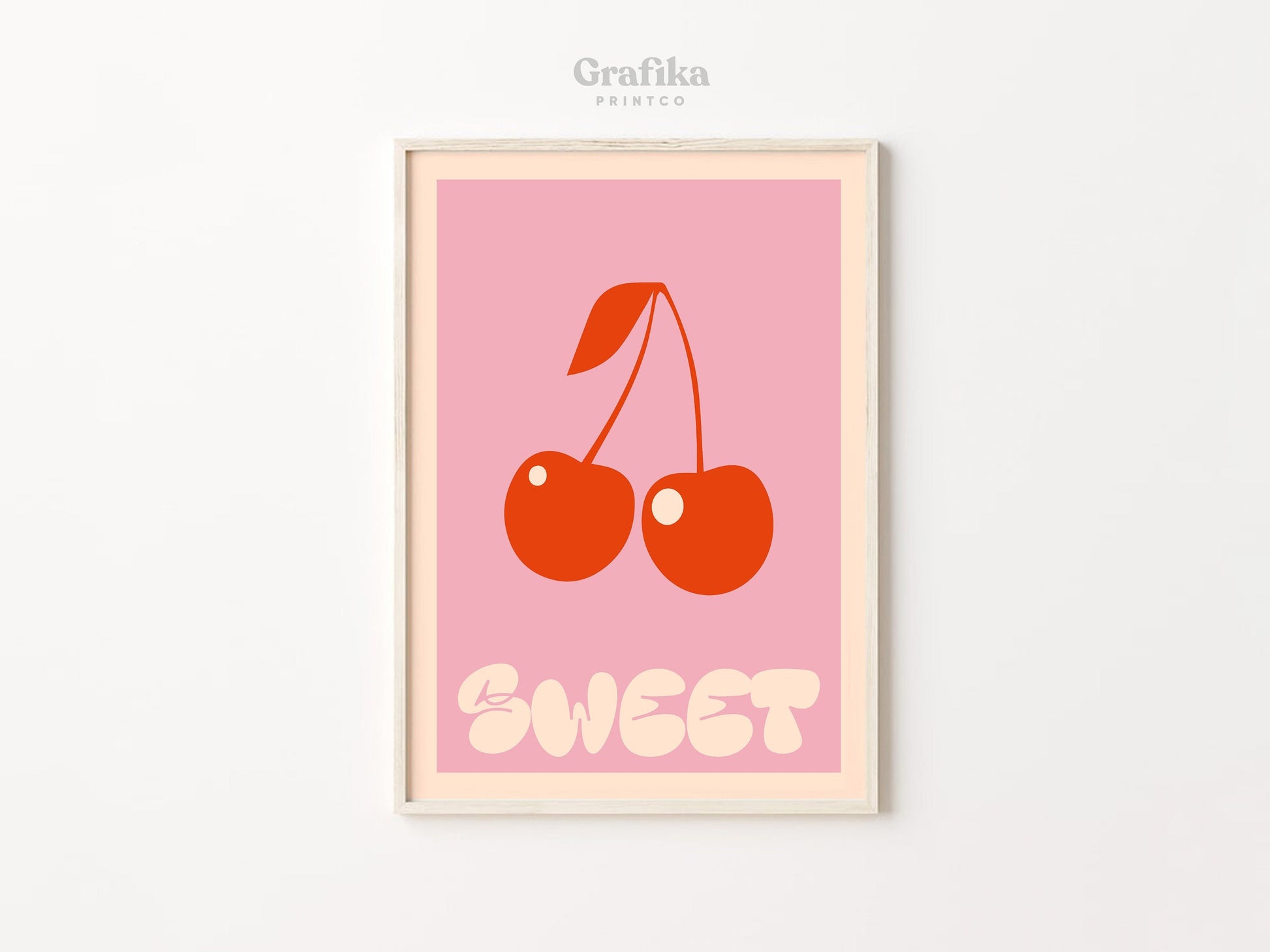 Cherry Pink Danish Pastel Printable | Aesthetic Bedroom Wall Decor | Pinterest Poster | Retro Fruit Pastel Poster | Instant Download