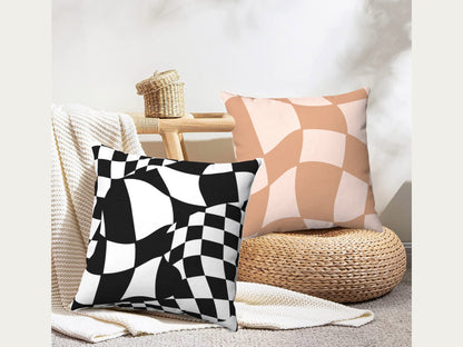 Funky Checkerboard Throw Pillow Cover | Danish Pastel Cushion 20x20 | Y2K Aesthetic Room Decor 18x18 16x16 in Black White