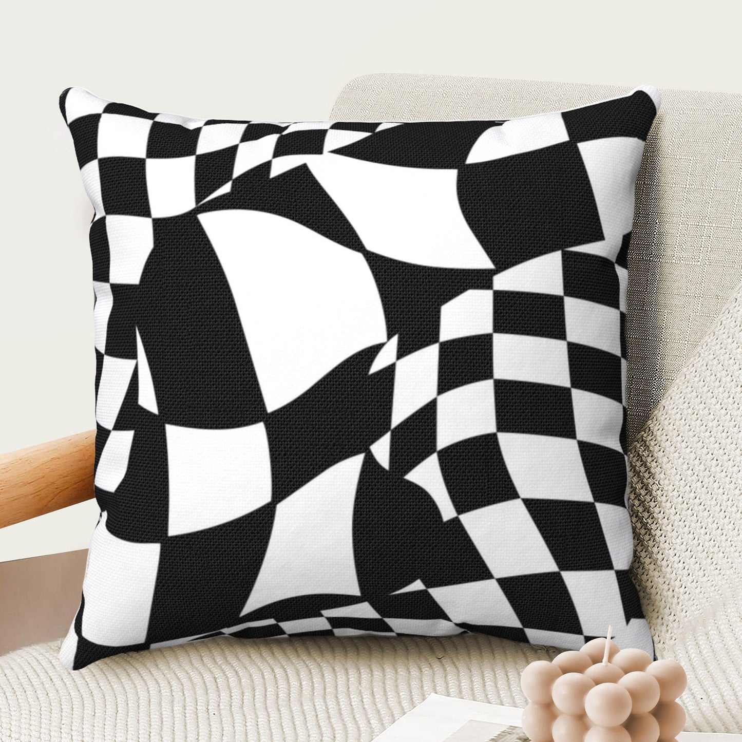 Funky Checkerboard Throw Pillow Cover | Danish Pastel Cushion 20x20 | Y2K Aesthetic Room Decor 18x18 16x16 in Black White