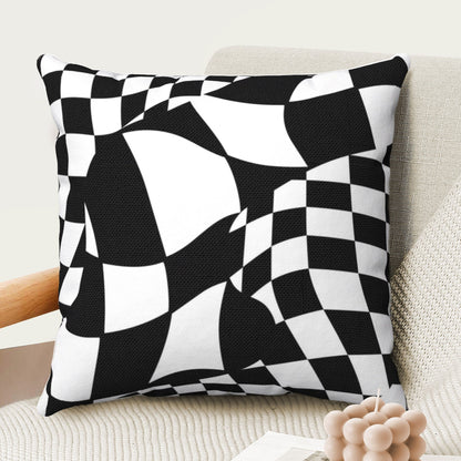 Funky Checkerboard Throw Pillow Cover | Danish Pastel Cushion 20x20 | Y2K Aesthetic Room Decor 18x18 16x16 in Black White