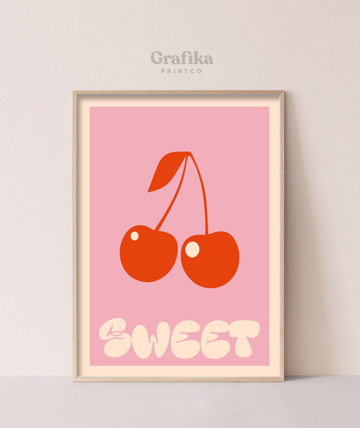 Cherry Pink Danish Pastel Printable | Aesthetic Bedroom Wall Decor | Pinterest Poster | Retro Fruit Pastel Poster | Instant Download