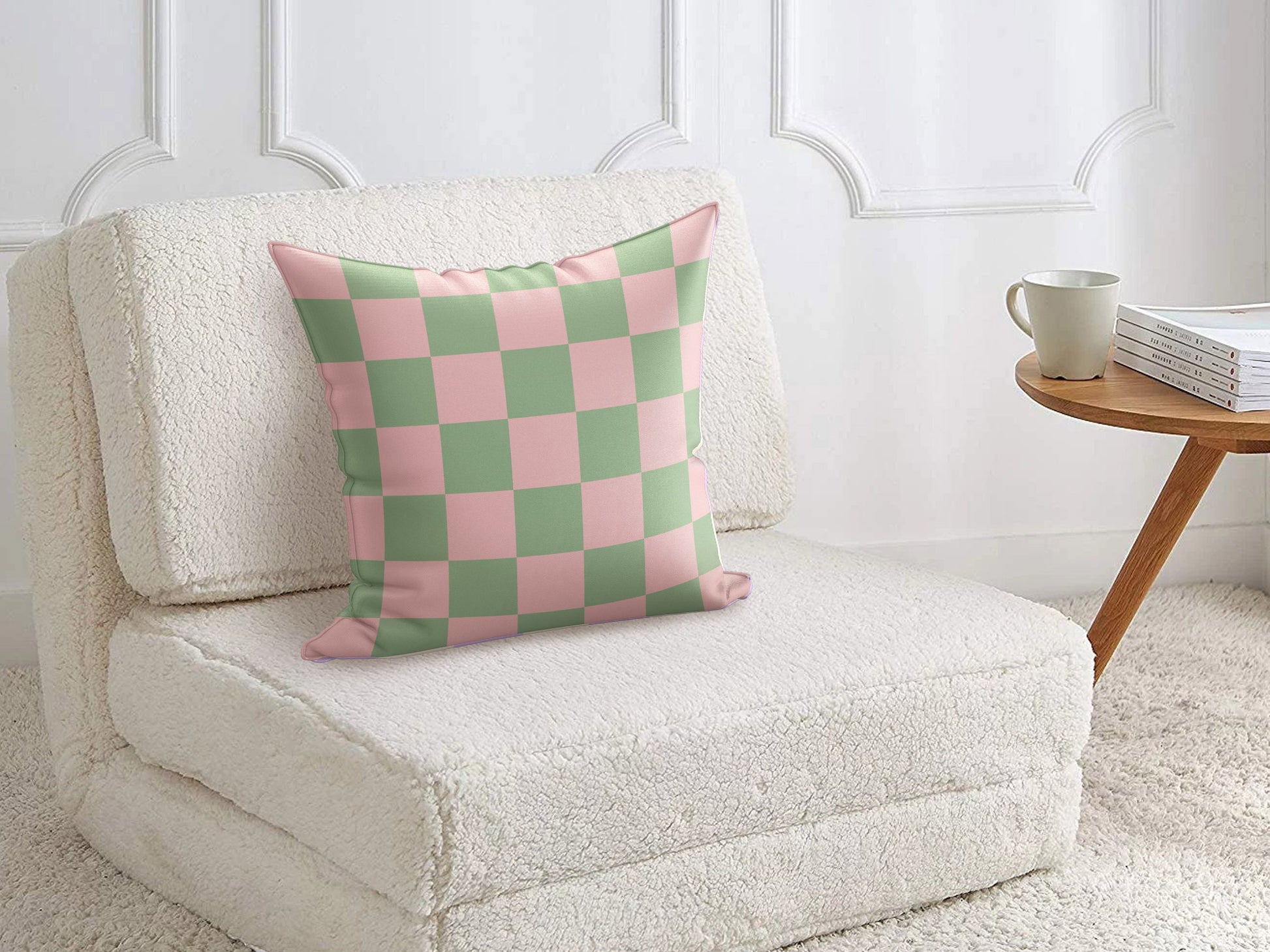 Pink Green Check Pillow Cover | Danish Pastel Pillow Case 18x18 | Y2K Aesthetic Cushion 20x20 16x16 | VSCO Funky Room Decor