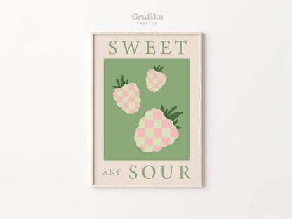 Funky Berry Danish Pastel Printable | Pink Green Aesthetic Bedroom Wall Decor | Pinterest Poster | Groovy Checker | Instant Download