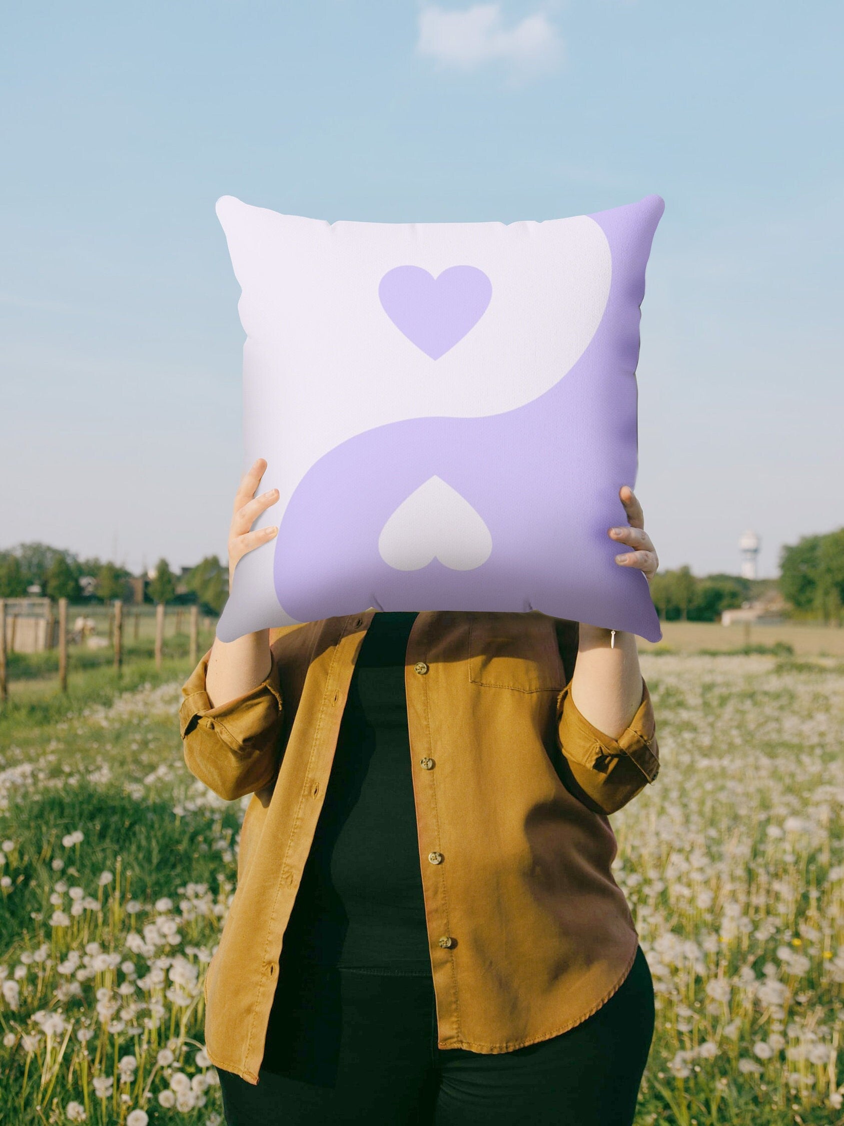 Purple Yin Yang Pillow Cover | Danish Pastel Pillow Case 18x18 | Y2K Aesthetic Cushion 20x20 16x16 | VSCO Funky Room Decor