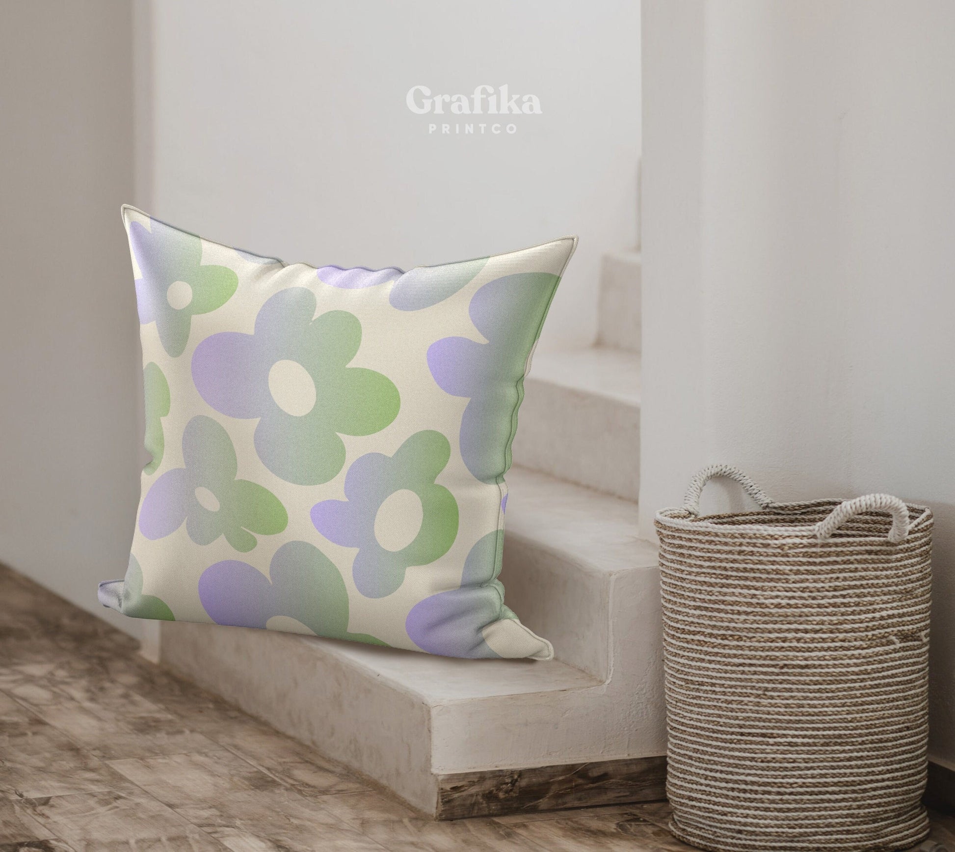 Groovy Flower Purple Green Pillow Cover | Danish Pastel Pillow Case 18x18 | Y2K Aesthetic Cushion 20x20 16x16 | VSCO Funky Room Decor