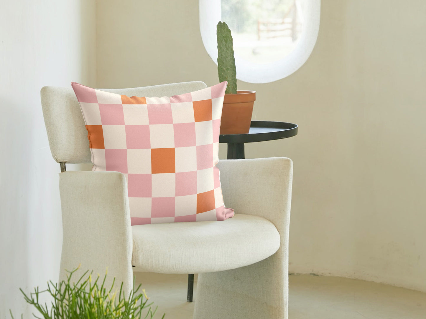 Retro Checkered Pillow Cover in Pink Orange | Danish Pastel Pillow Case 18x18 | Y2K Aesthetic Cushion 20x20 16x16 | VSCO Funky Room Decor