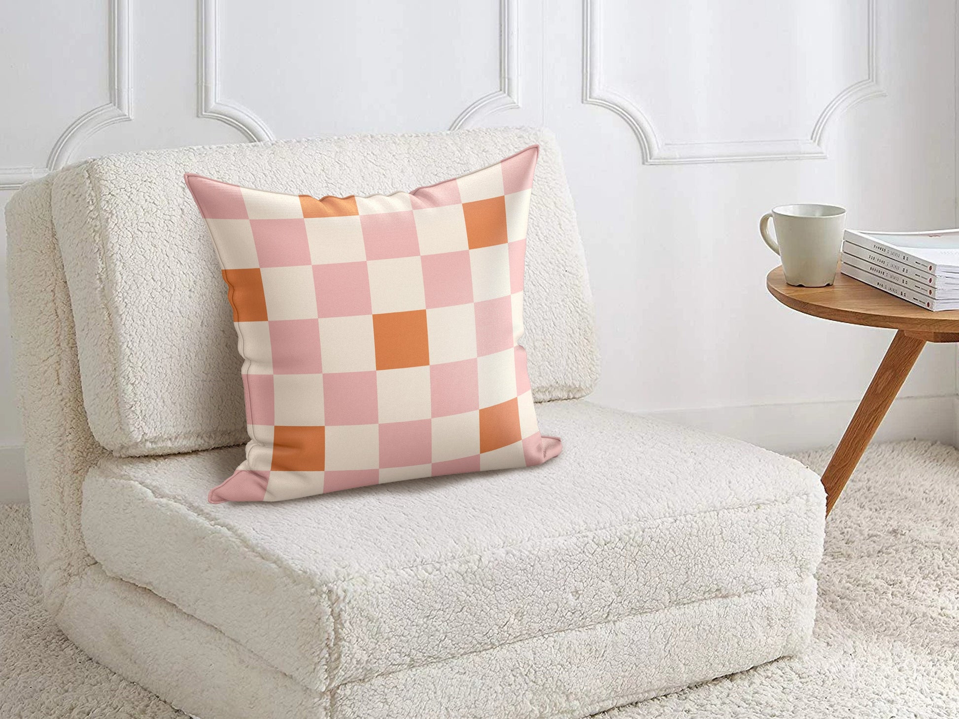 Retro Checkered Pillow Cover in Pink Orange | Danish Pastel Pillow Case 18x18 | Y2K Aesthetic Cushion 20x20 16x16 | VSCO Funky Room Decor