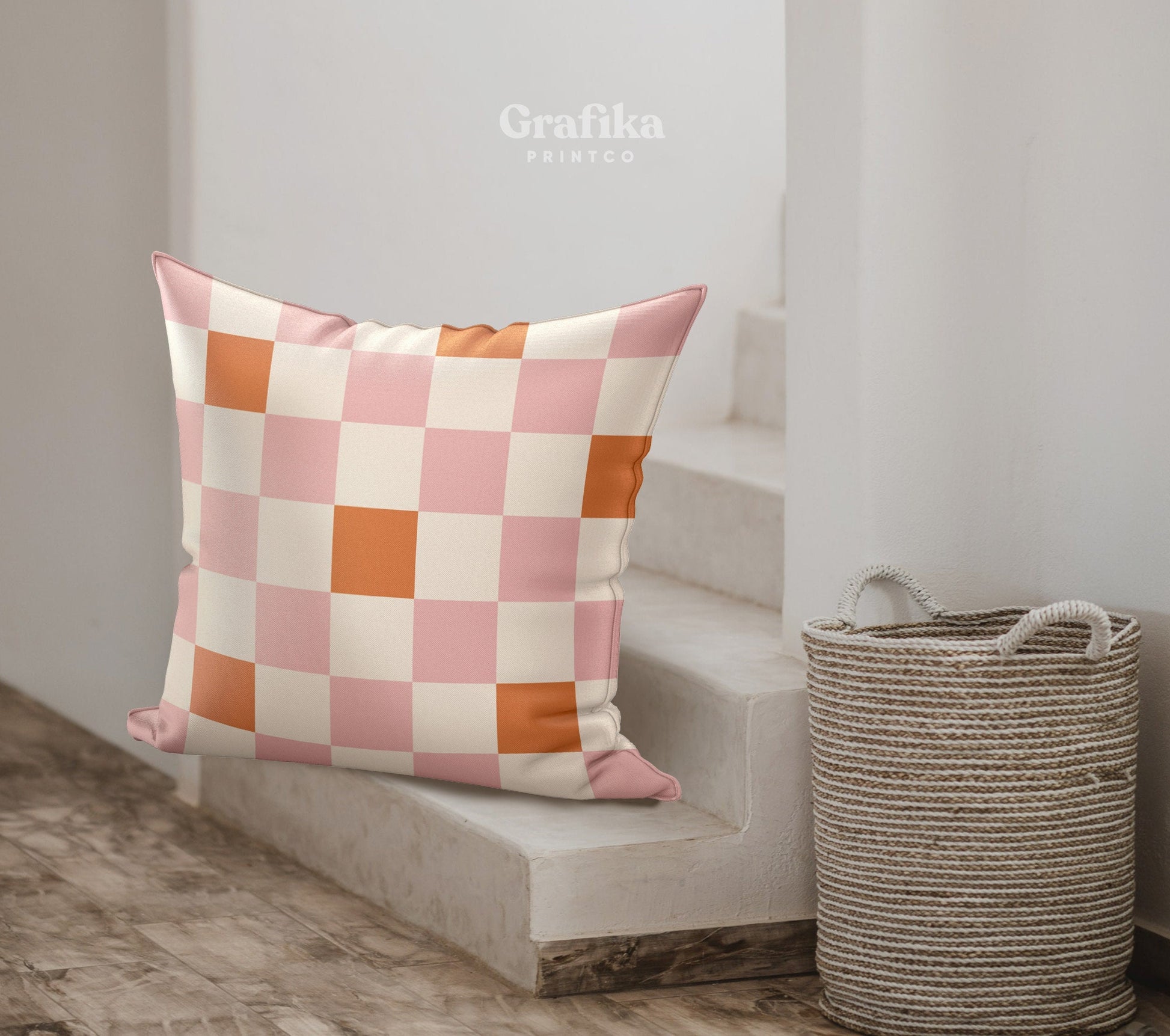 Retro Checkered Pillow Cover in Pink Orange | Danish Pastel Pillow Case 18x18 | Y2K Aesthetic Cushion 20x20 16x16 | VSCO Funky Room Decor