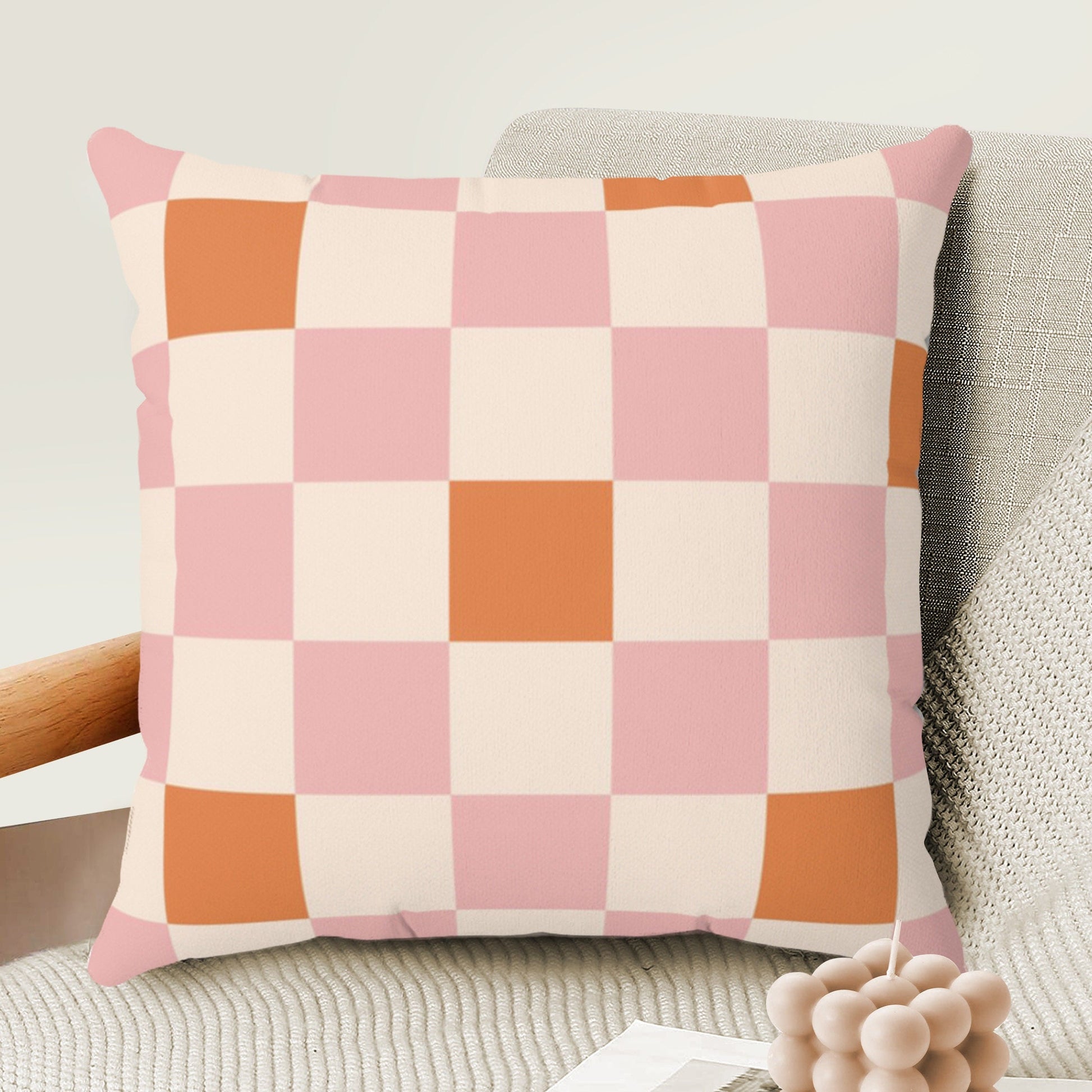 Retro Checkered Pillow Cover in Pink Orange | Danish Pastel Pillow Case 18x18 | Y2K Aesthetic Cushion 20x20 16x16 | VSCO Funky Room Decor