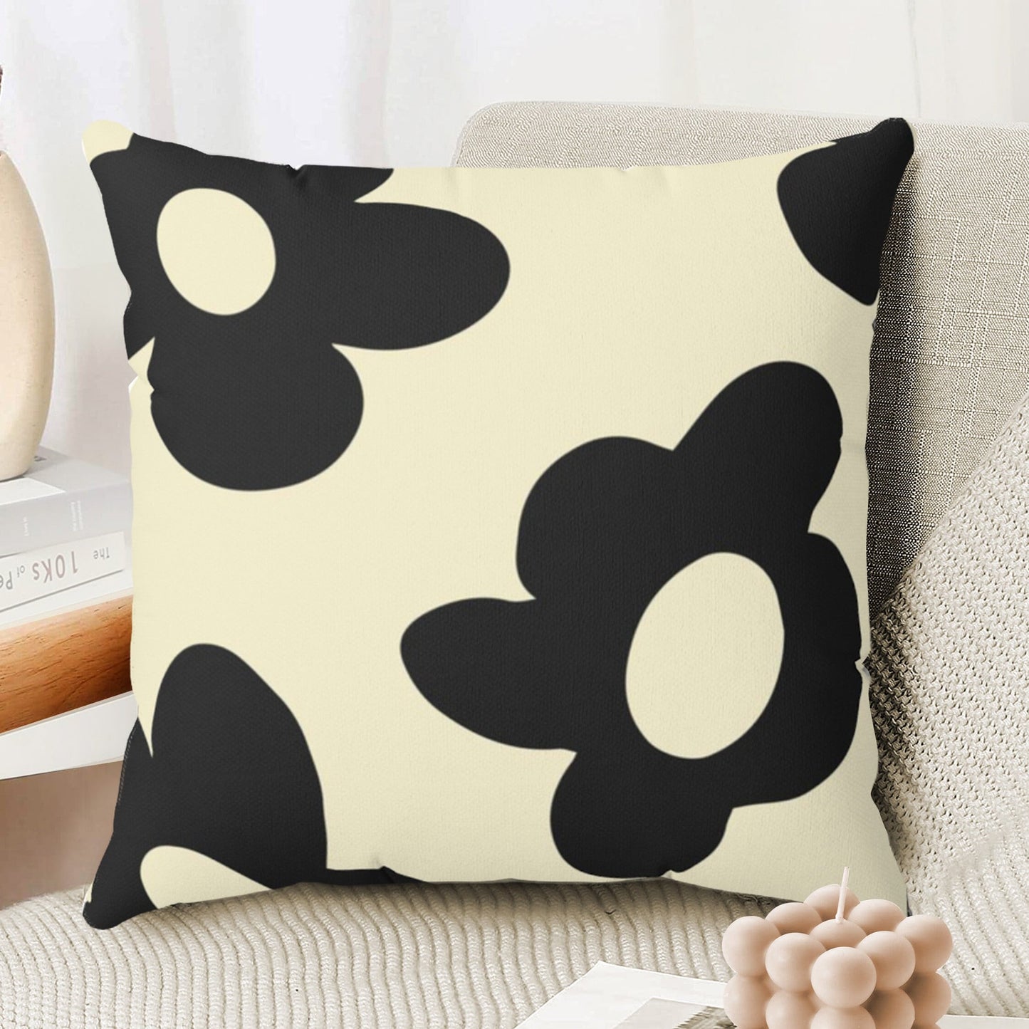 Funky Retro Flower Pillow Cover in Black & White | Danish Pastel Pillow Case 18x18 | Y2K Aesthetic Cushion 20x20 16x16 | VSCO Room Decor