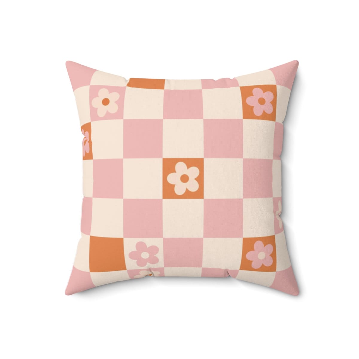 Retro Flower Checker Pillow Cover in Pink Orange | Danish Pastel Pillow Case 18x18 | Aesthetic Cushion 20x20 16x16 | VSCO Funky Room Decor