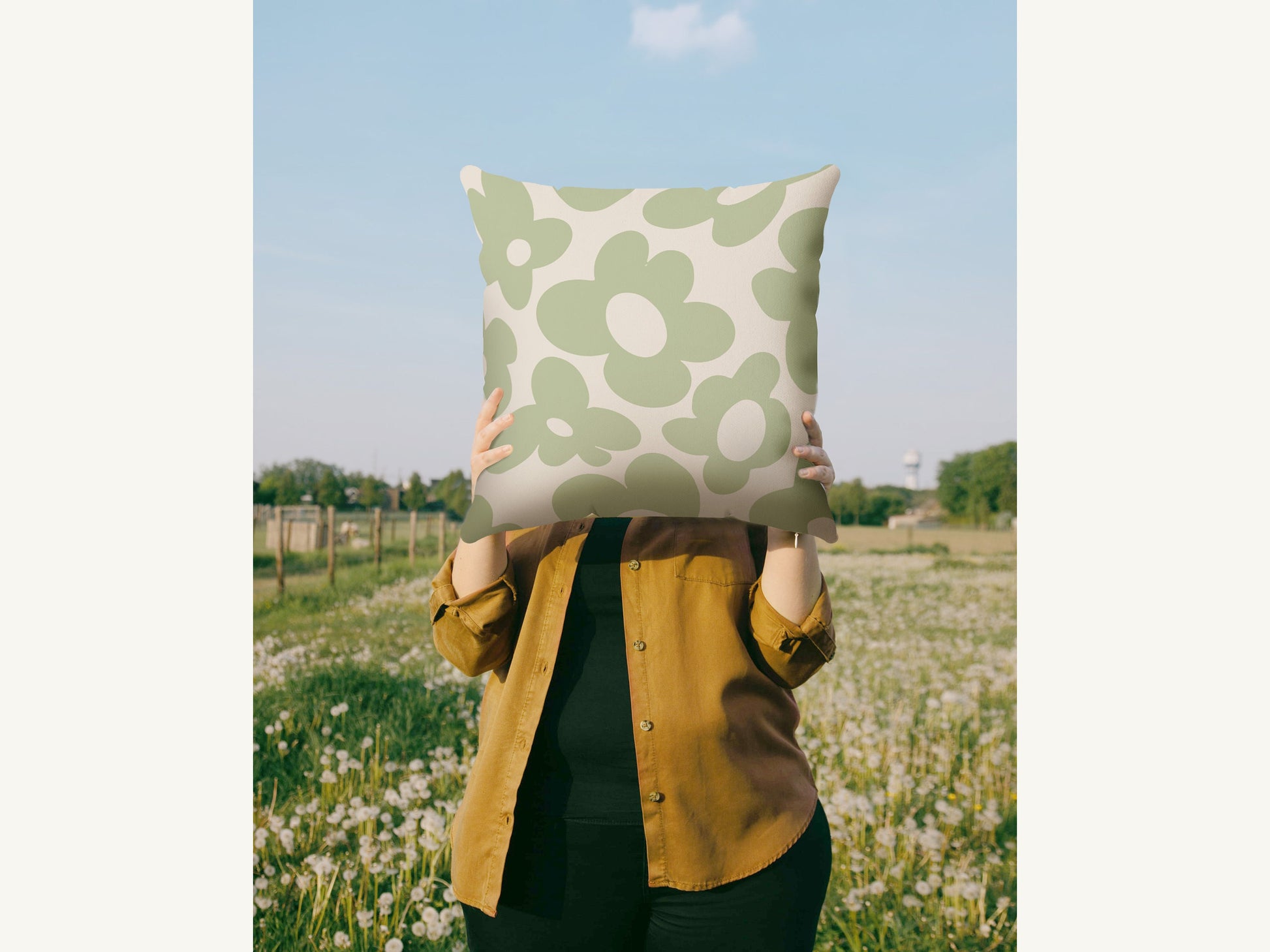 Sage Green Groovy Flower Pillow Cover | Danish Pastel Pillow Case 18x18 14x14 | Y2K Aesthetic Cushion 20x20 16x16 | VSCO Funky Room Decor