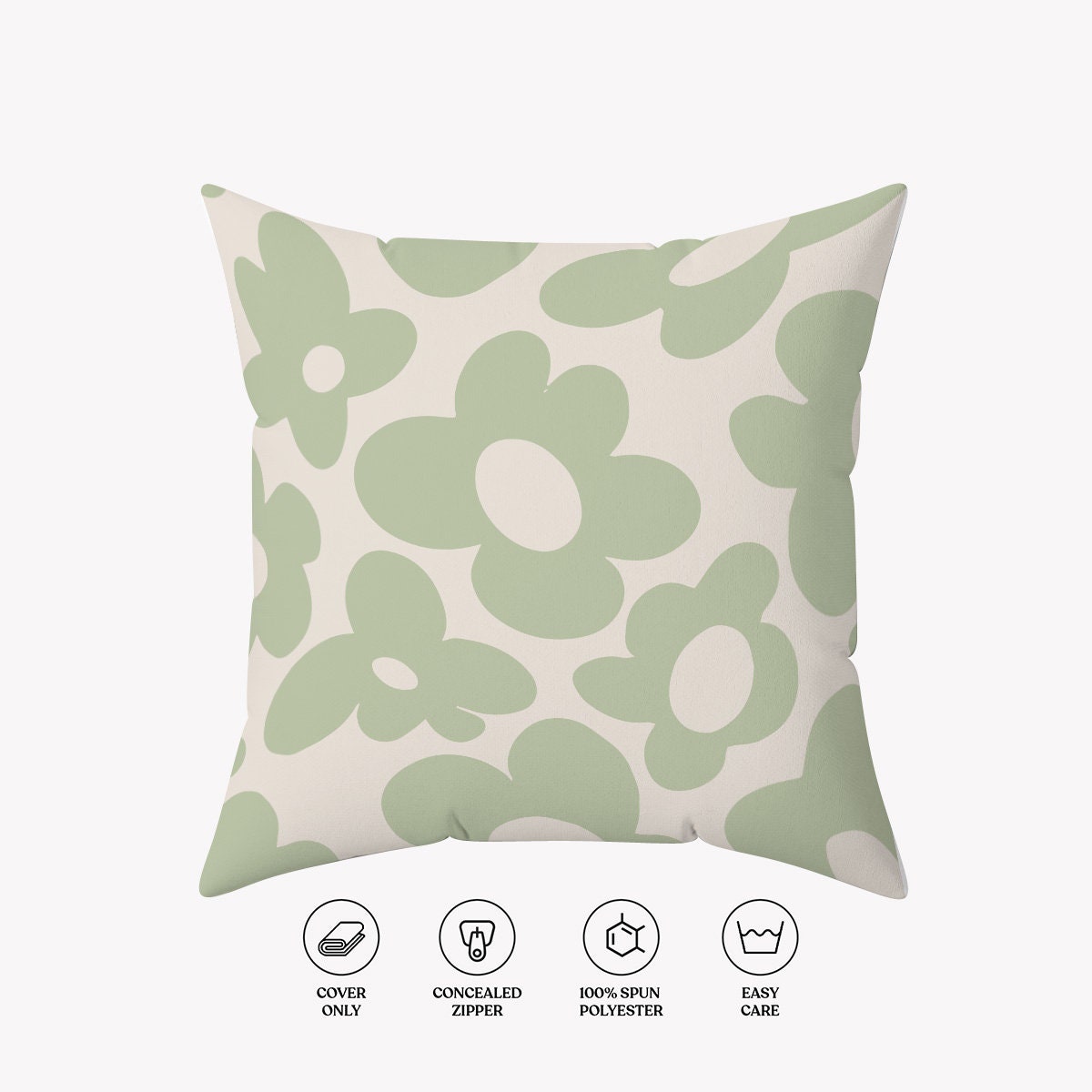 Sage Green Groovy Flower Pillow Cover | Danish Pastel Pillow Case 18x18 14x14 | Y2K Aesthetic Cushion 20x20 16x16 | VSCO Funky Room Decor