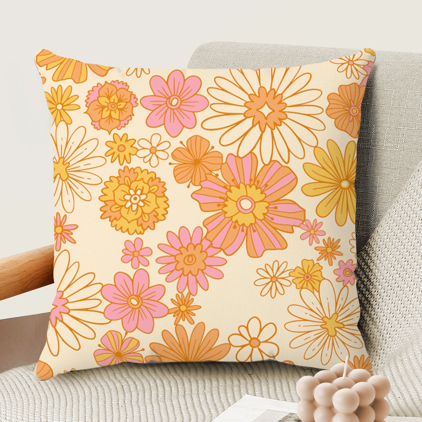 Retro Daisy Flower 70s Pillow Cover | Vintage Floral Pillow Case 18x18 | Aesthetic Cushion 20x20 16x16 | VSCO Girl Funky Room Decor