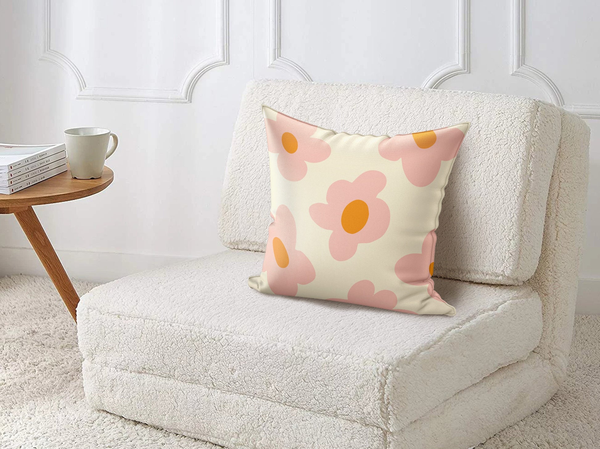 Retro Flower Pillow Cover in Pink Orange | Danish Pastel Pillow Case 18x18 14x14 | Y2K Aesthetic Cushion 20x20 16x16 | VSCO Funky Room Decor