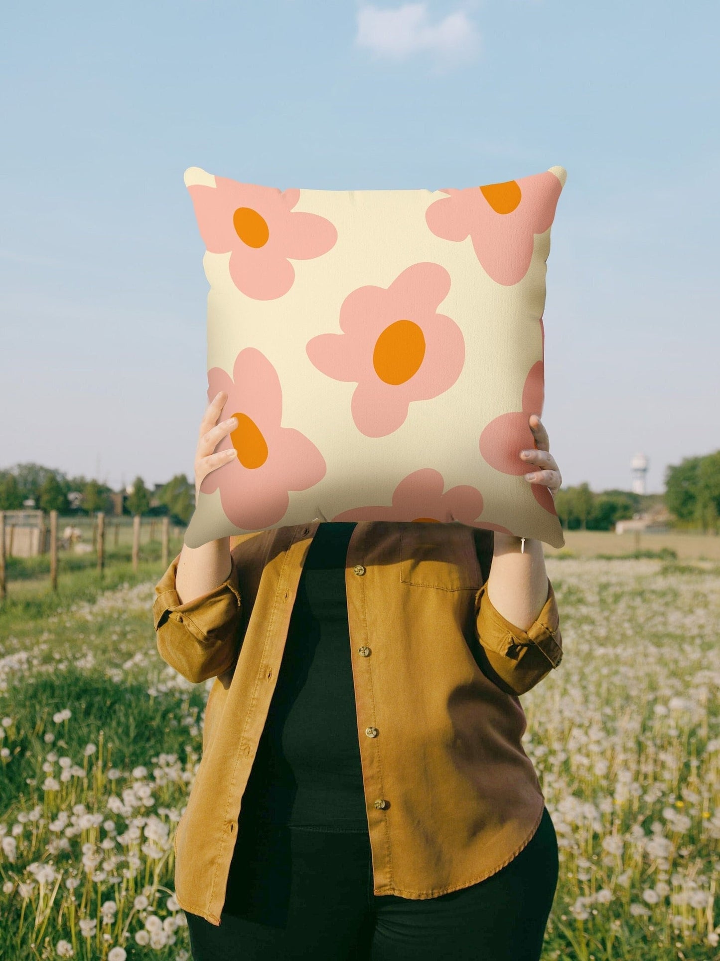 Retro Flower Pillow Cover in Pink Orange | Danish Pastel Pillow Case 18x18 14x14 | Y2K Aesthetic Cushion 20x20 16x16 | VSCO Funky Room Decor