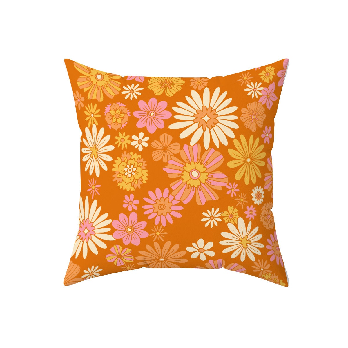 Retro Daisy 70s Pillow Cover | Groovy Floral Pillow Case 18x18 | Aesthetic Cushion 20x20 16x16 | Psychedelic Flower | Dorm Room Decor