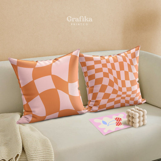 Retro Checkered Pillow Cover Set of 2 | Danish Pastel Pillow Case 18x18 | Aesthetic Cushion 20x20 16x16 | Dorm Room Decor | Minimalist