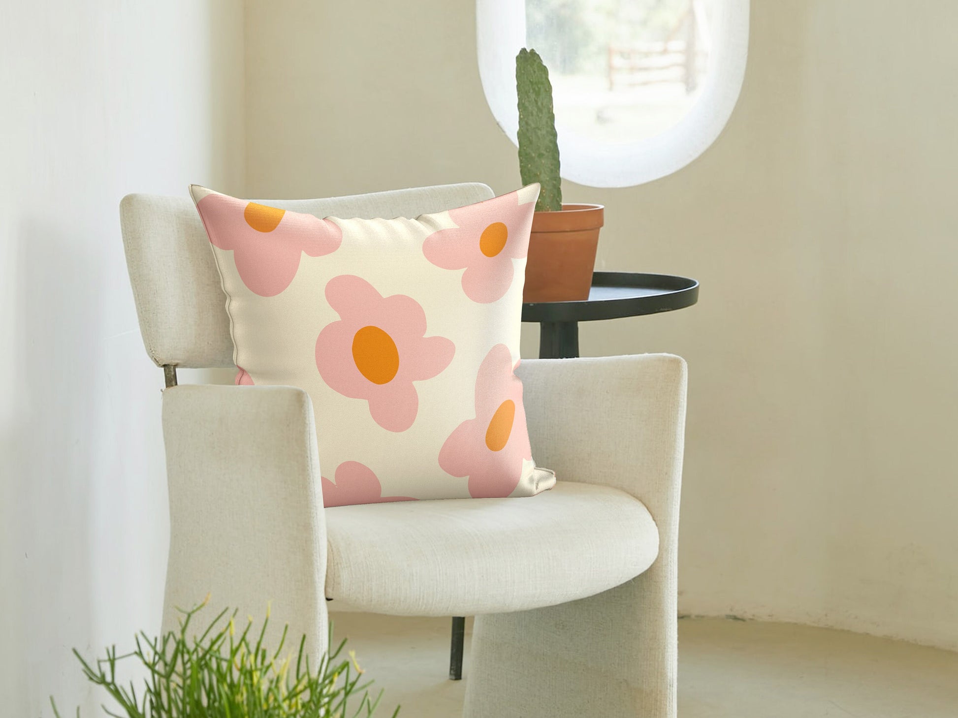 Retro Flower Pillow Cover in Pink Orange | Danish Pastel Pillow Case 18x18 14x14 | Y2K Aesthetic Cushion 20x20 16x16 | VSCO Funky Room Decor