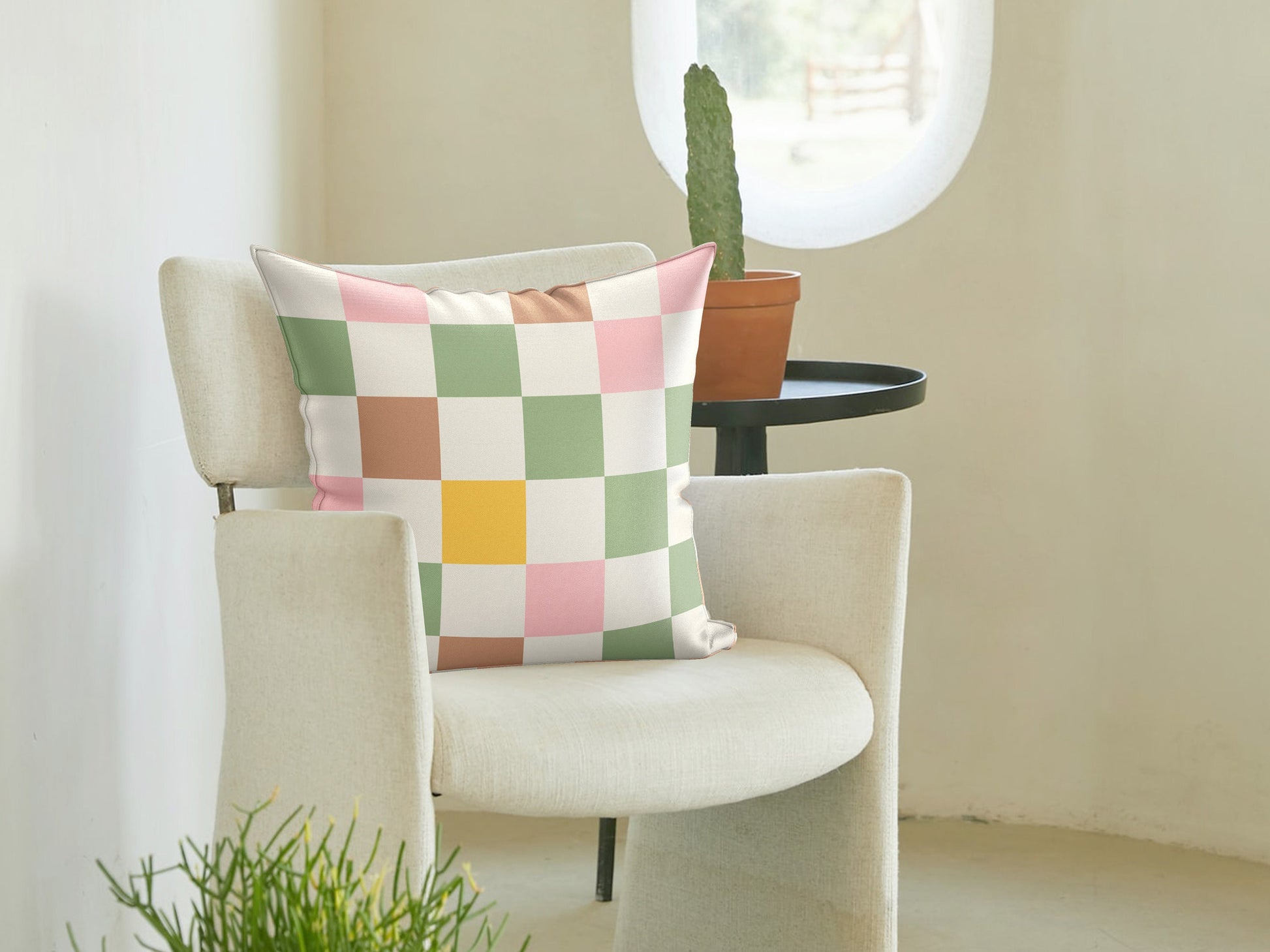 Retro Checkered Pillow Cover | Danish Pastel Pillow Case 18x18 | Aesthetic Cushion 20x20 16x16 | VSCO Room Decor | Accent Green Pink Pillow