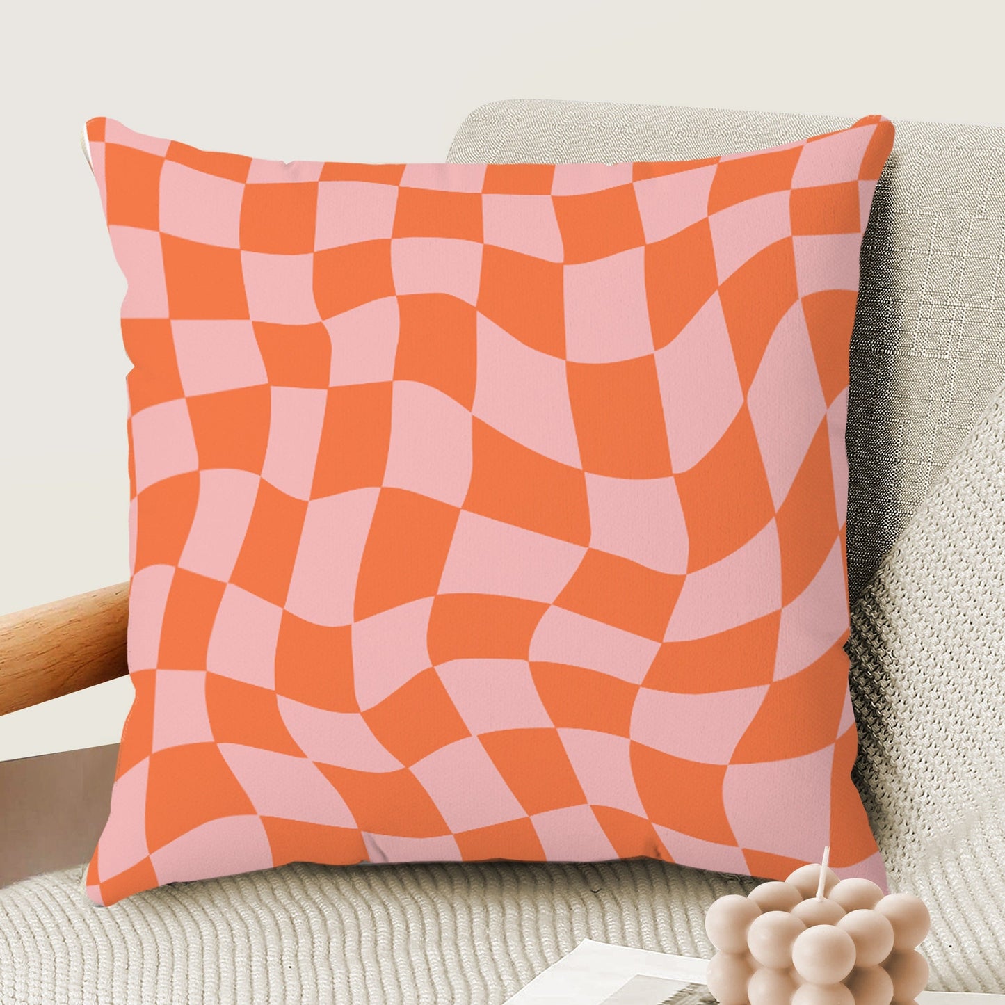 Pink Coral Checkered Pillow Cover | Danish Pastel Pillow Case 18x18 14x14 | Y2K Aesthetic Cushion 20x20 16x16 | VSCO Funky Room Decor