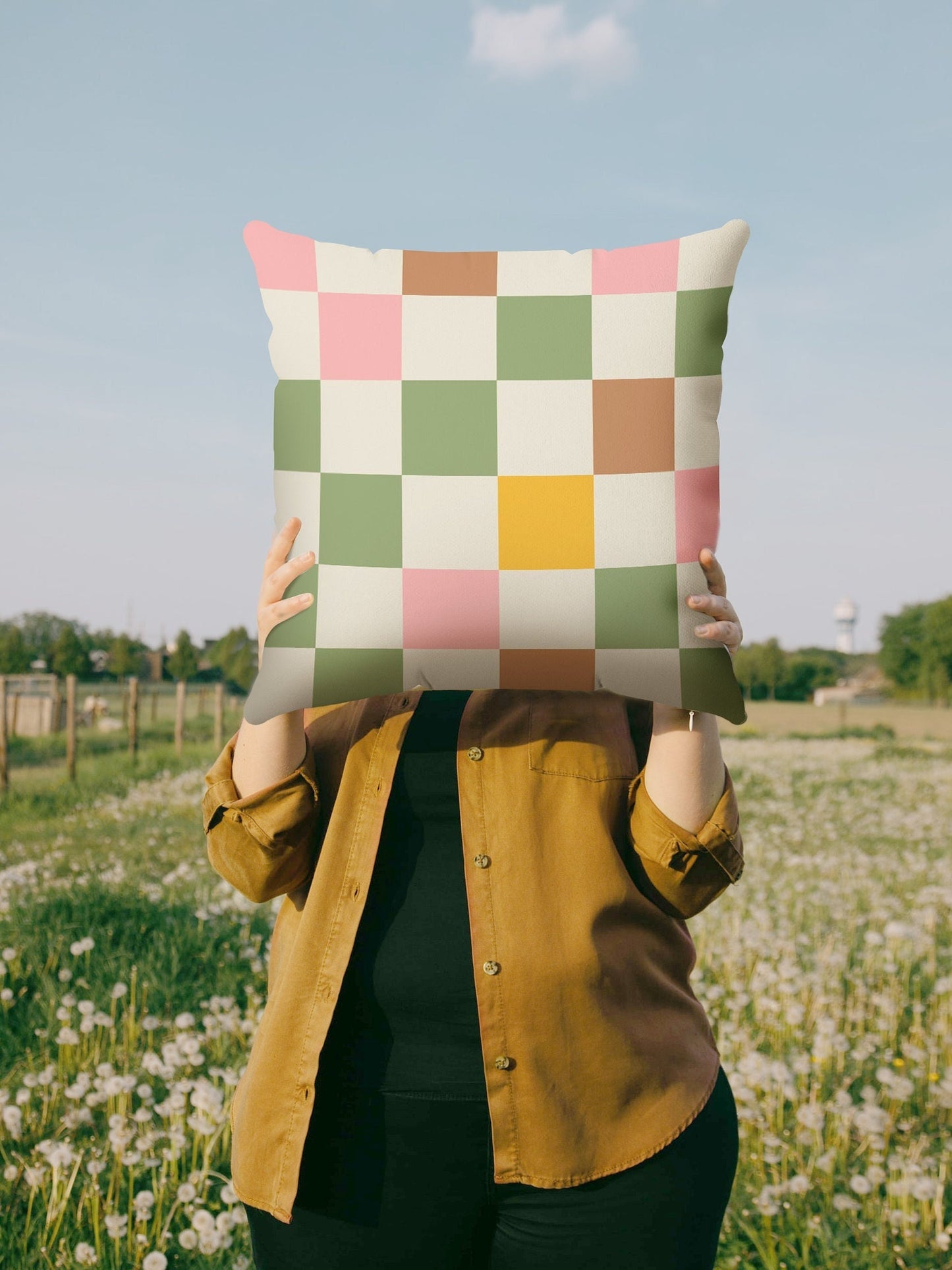 Retro Checkered Pillow Cover | Danish Pastel Pillow Case 18x18 | Aesthetic Cushion 20x20 16x16 | VSCO Room Decor | Accent Green Pink Pillow